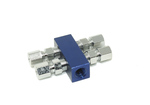 1 distribution block square BLUE Anodized 1-1/8" npt inlet into 4 outlets w/fittings